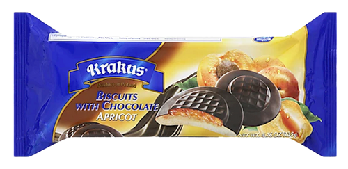 COOKIES BISCUITS APRICOT IN CHOCOLATE GLAZE 21/135GR KRAKUS KRAK0084