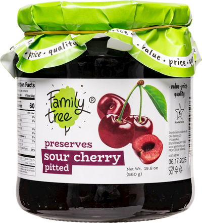 PRESERVES CHERRY SOUR PITTED 12/560GR FAMILY TREE N58