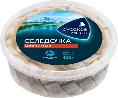 HERRING PIECES APPETITNAYA  LIGHTLY SALTED IN OIL 6/400GR RUSSKOE MORE N3441