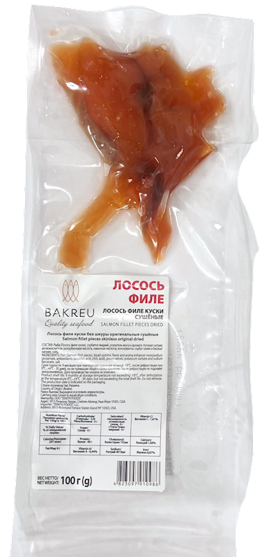 DRIED SALMON FILLET PIECES V/P 36/100GR BAKREU UKRAINE N70000046
