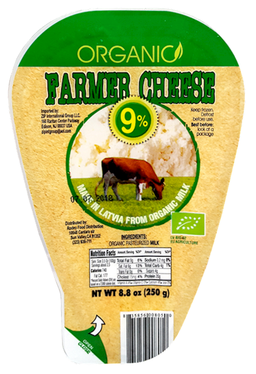FARMER CHEESE ORGANIC 9% 6/250GR  ZIP LATVIA