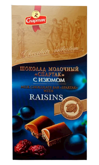 CHOCOLATE BAR MILK W/RAISINS 18/90GR SPARTAK N8905/11457