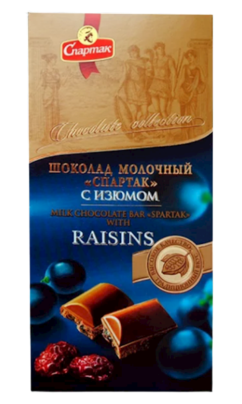 CHOCOLATE BAR MILK W/RAISINS 18/90GR SPARTAK N8905/11457
