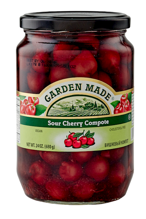COMPOTE PITTED SOUR CHERRIES 12/24OZ GARDEN MADE BULGARIA N33125
