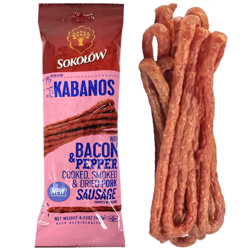 KABANOSY W/BACON&PEPPER SMOKED&DRIED PORK 20/120GR BY CS SOKOLOW N5403 POLAND