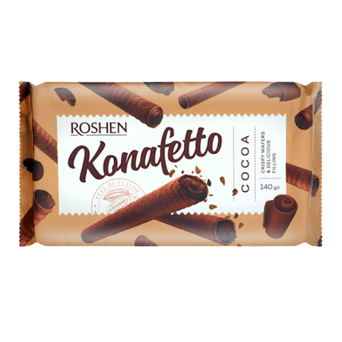WAFFLE ROLLS KONAFETTO W/COCOA CREAM FILLING 15/140GR ROSHEN N3041