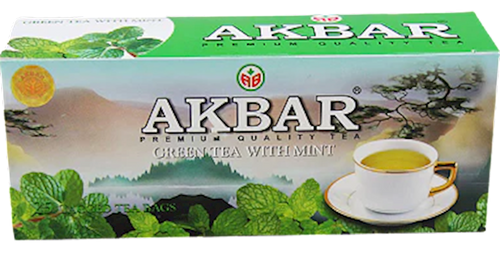 TEA  AKBAR GREEN MINT 24/(25X1.5GR) SRI-LANKA