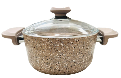 PAN W/TWO HANDLES&GLASS LID GRANITE 20CM 1/2.5L O.M.S. COLLECTION