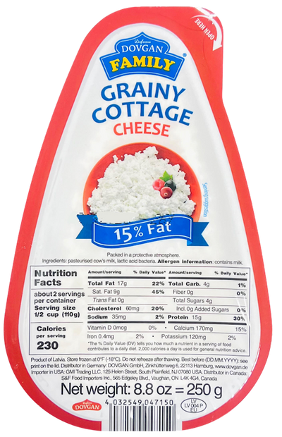 COTTAGE CHEESE 15% 6/250GR DOVGAN LATVIA NUS97881111