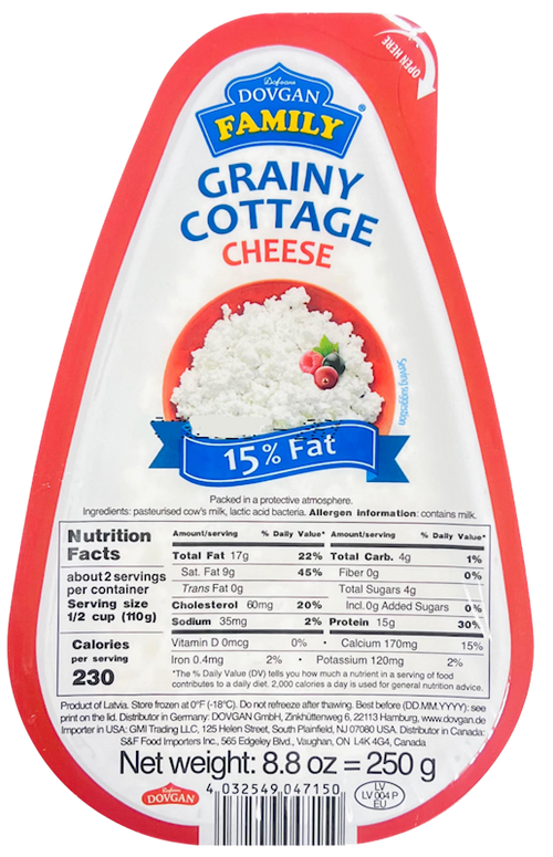 COTTAGE CHEESE 15% 6/250GR DOVGAN LATVIA NUS97881111