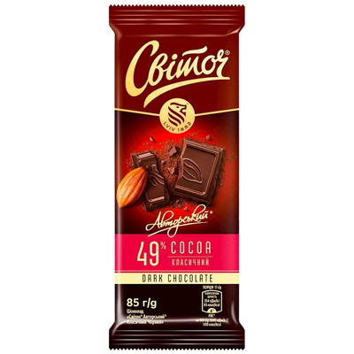 CHOCOLATE BAR DARK CLASSIC AVTORSKIY 49% 25/85GR SVITOCH