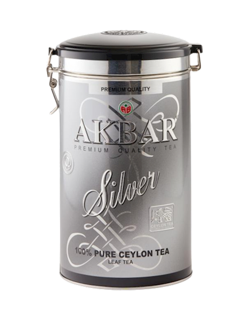 TEA AKBAR BLACK CEYLON SILVER TIN 10/300GR SRI-LANKA