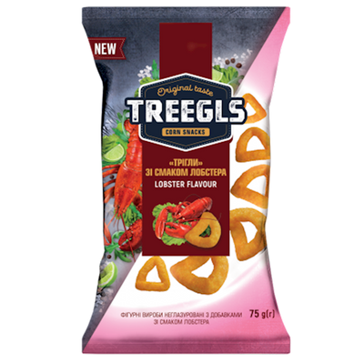 CORN PUFFS TREEGLS W/LOBSTER 24/75GR ZOLOTE ZERNO N395