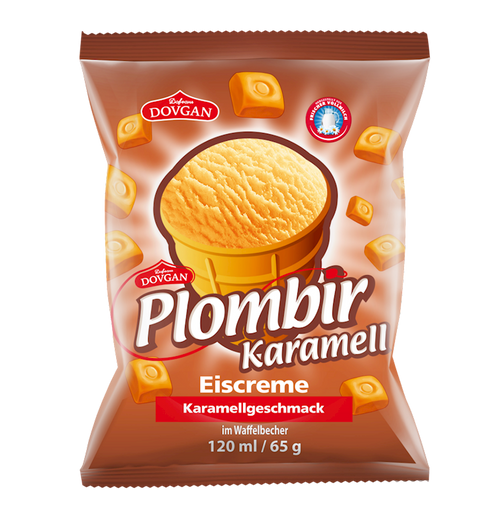 ICE CREAM PLOMBIR W/CARAMEL 25/65GR DOVGAN N92050120
