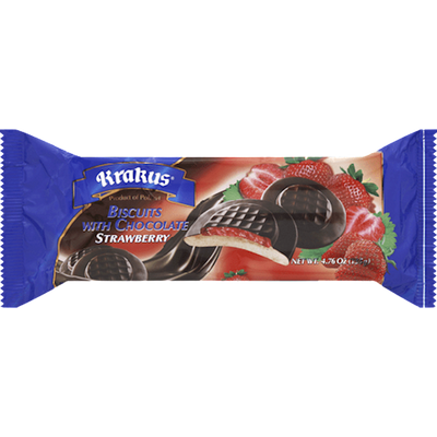 COOKIES BISCUITS STRAWBERRY IN CHOCOLATE GLAZE 21/135GR KRAKUS KRAK0085