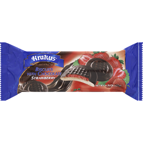 COOKIES BISCUITS STRAWBERRY IN CHOCOLATE GLAZE 21/135GR KRAKUS KRAK0085