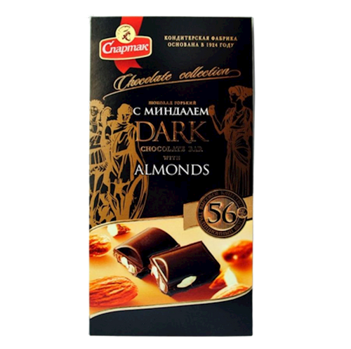 CHOCOLATE BAR DARK 56% W/ALMOND 18/90GR SPARTAK N8914