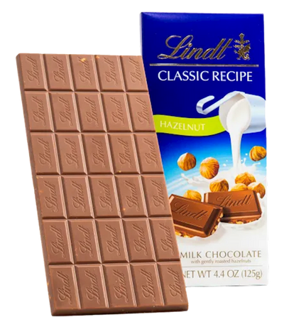 CHOCOLATE BAR MILK CLASSIC RECIPE W/HAZELNUT 12/125GR LINDT N438280 (6)