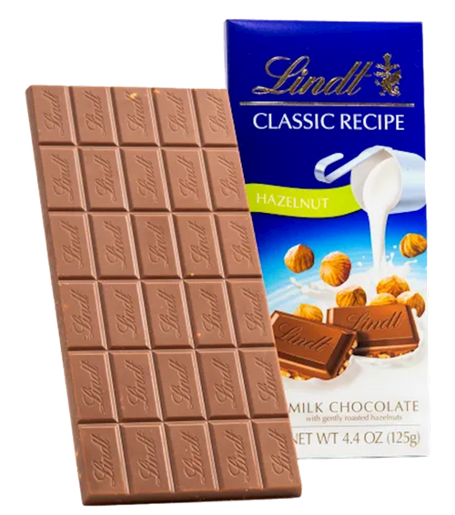 CHOCOLATE BAR MILK CLASSIC RECIPE W/HAZELNUT 12/125GR LINDT N438280 (6)
