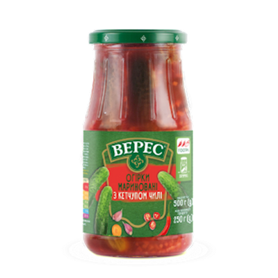 CORNICHONS PICKLED W/KETCHUP CHILI 12/500GR VERES UKRAINE