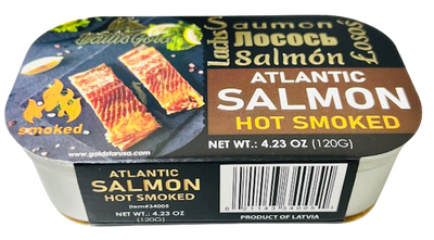 ATLANTIC SALMON HOT SMOKED IN OIL  11/120 GR BALTIC GOLD #5 LATVIA N34005