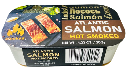 ATLANTIC SALMON HOT SMOKED IN OIL  11/120 GR BALTIC GOLD #5 LATVIA N34005