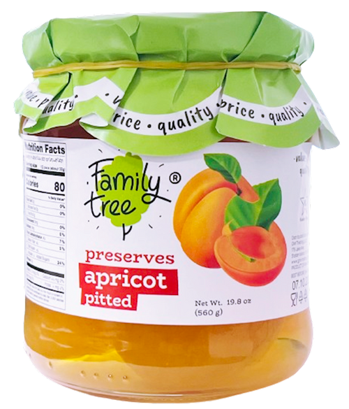 PRESERVES APRICOT WHOLE PITTED 12/560GR FAMILY TREE N57