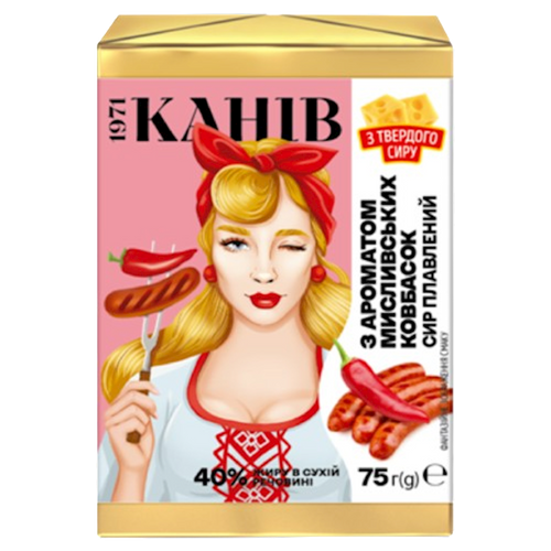 CHEESE PROCESSED HUNTER SAUSAGE FLAVOR 35% 24/75GR KANIV UKRAINE N0500