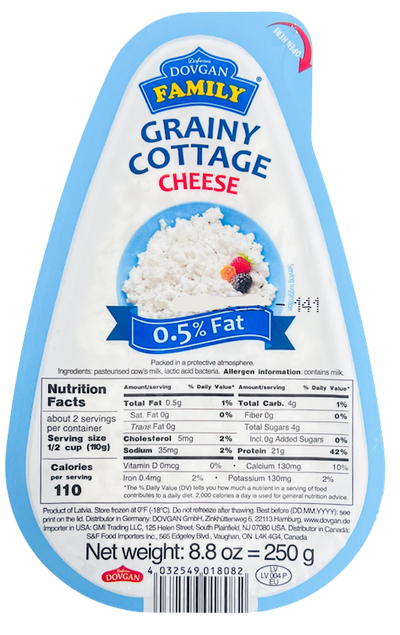 COTTAGE CHEESE 0.5% 6/250GR DOVGAN LATVIA NUS97411111