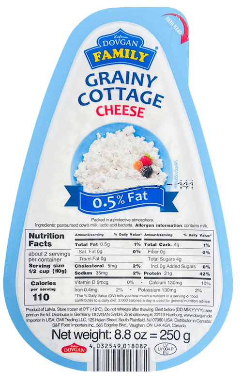 COTTAGE CHEESE 0.5% 6/250GR DOVGAN LATVIA NUS97411111
