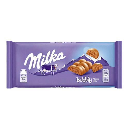 CHOCOLATE BAR ALPINE MILK BUBBLY AERATED 14/90GR MILKA  GERMANY N4057071