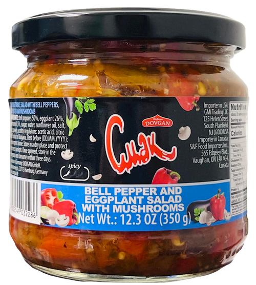 BELL PEPPER&EGGPLANT SALAD W/MUSHROOMS 12/350GR CMAK DOVGAN BULGARIA NUS41610350