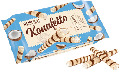 WAFFLE ROLLS KONAFETTO W/COCONUT CREAM FILLING 15/140GR ROSHEN N1924