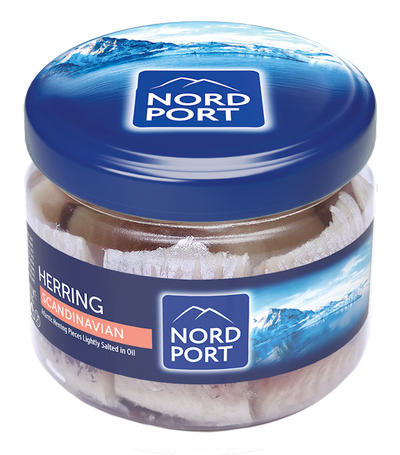 HERRING FILLET PIECES LIGHTLY SALTED IN OIL SCANDINAVIAN GLASS 6/290GR NORD PORT NP4833