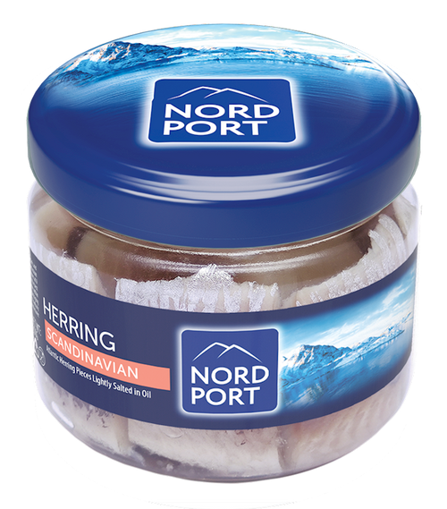 HERRING FILLET PIECES LIGHTLY SALTED IN OIL SCANDINAVIAN GLASS 6/290GR NORD PORT NP4833