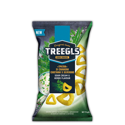 CORN PUFFS TREEGLS W/SOUR CREAM&HERBS 24/75GR ZOLOTE ZERNO N330