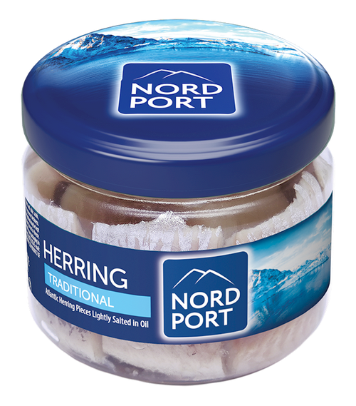 HERRING FILLET PIECES LIGHTLY SALTED IN OIL TRADITIONAL GLASS 6/290GR NORD PORT NP4739