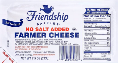 FARMER CHEESE NO SALT MIDGET 12/213GR  FRIENDSHIP N1002954