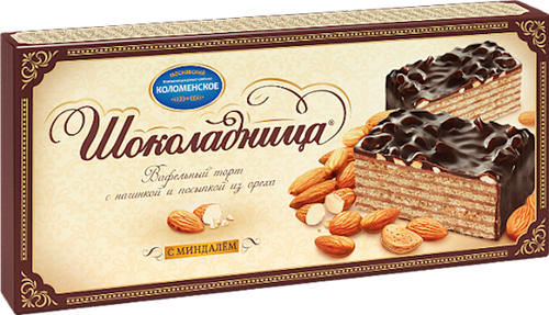 CAKE WAFFLE SHOKOLADNITSA W/ALMONDS GLAZED 12/230GR KOLOMENSKOE 1299 / 1298