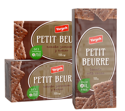BISCUITS PETIT BEURRE W/COCOA FLAVOR 36/155GR YARYCH UKRAINE