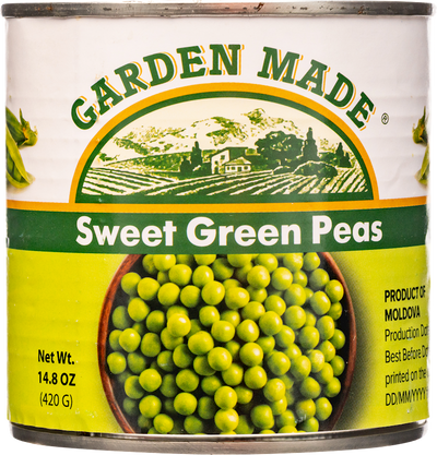 GREEN PEAS SWEET CANNED 12/420GR GARDEN MADE N0499