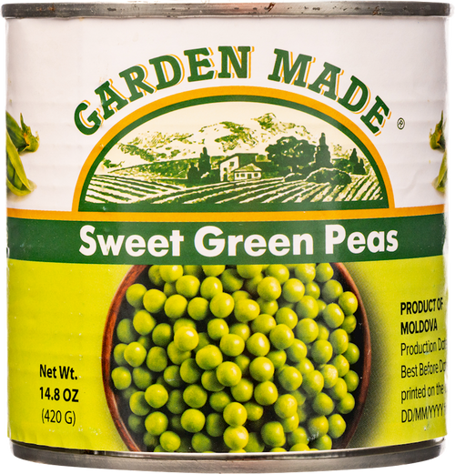 GREEN PEAS SWEET CANNED 12/420GR GARDEN MADE N0499