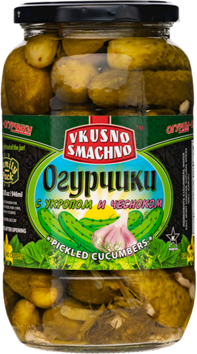CUCUMBERS PICKLED W/GARLIC&DILL 12/907GR VKUSNO SMACHNO N2615