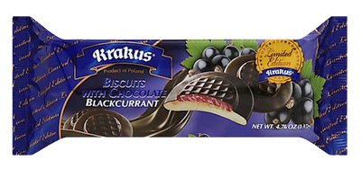COOKIES BISCUITS BLACKCURRANT IN CHOCOLATE GLAZE 21/135GR KRAKUS KRAK0109
