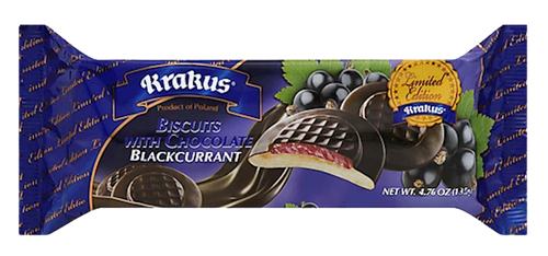 COOKIES BISCUITS BLACKCURRANT IN CHOCOLATE GLAZE 21/135GR KRAKUS KRAK0109