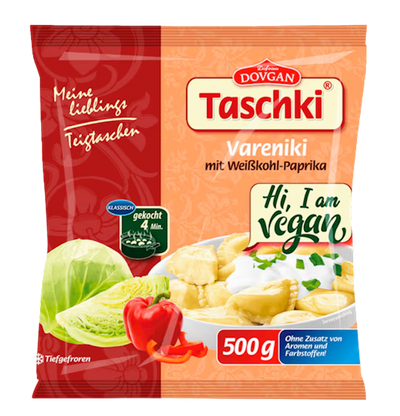 VARENIKI W/CABBAGE&BELL PEPPER FILLING FROZEN TASCHKI 8/500GR DOVGAN N98300450