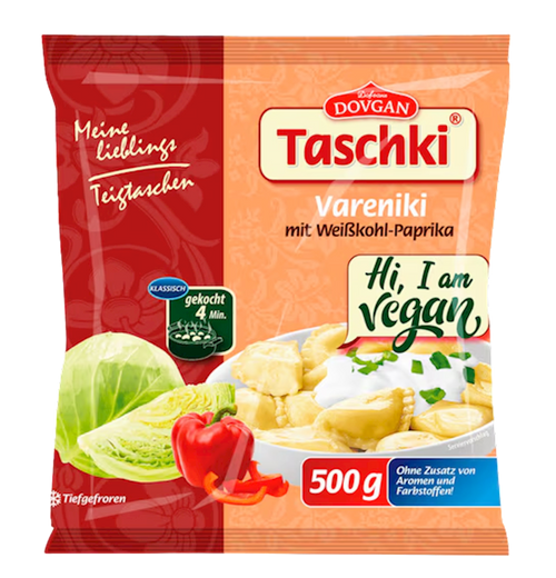 VARENIKI W/CABBAGE&BELL PEPPER FILLING FROZEN TASCHKI 8/500GR DOVGAN N98300450