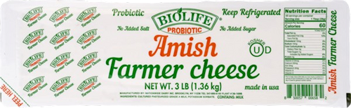 FARMER CHEESE AMISH W/PROBIOTIC 6/3LB BIOLIFE