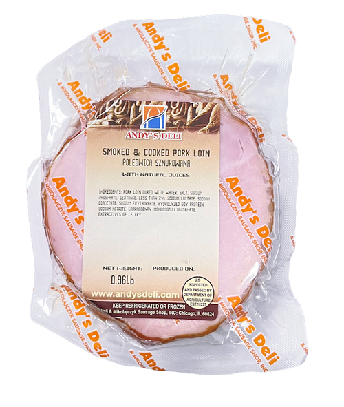 PORK LOIN SMOKED/POLEDWICA SZNUROWANA 32/1LB PRE PACK ANDY'S N1460