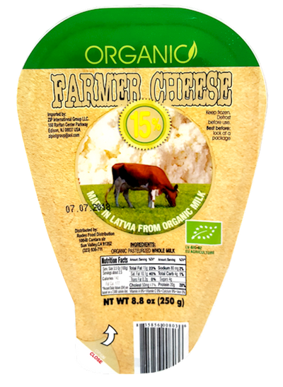 FARMER CHEESE ORGANIC 15% 6/250GR ZIP LATVIA